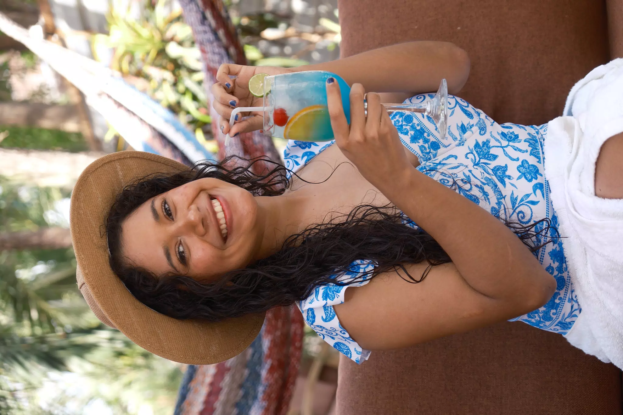 Marilyn Happy with Cocktail at El Escondite Las Penitas Nicaragua