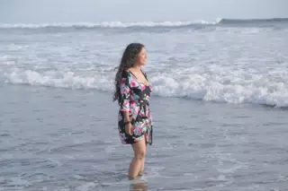 Marilyn Wading into the Pacific Ocean at Las Peñitas