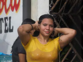 Eva in the Beach Shower After Swimming