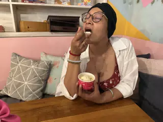 Marcela Eating Her Birthday Cake Ice Cream