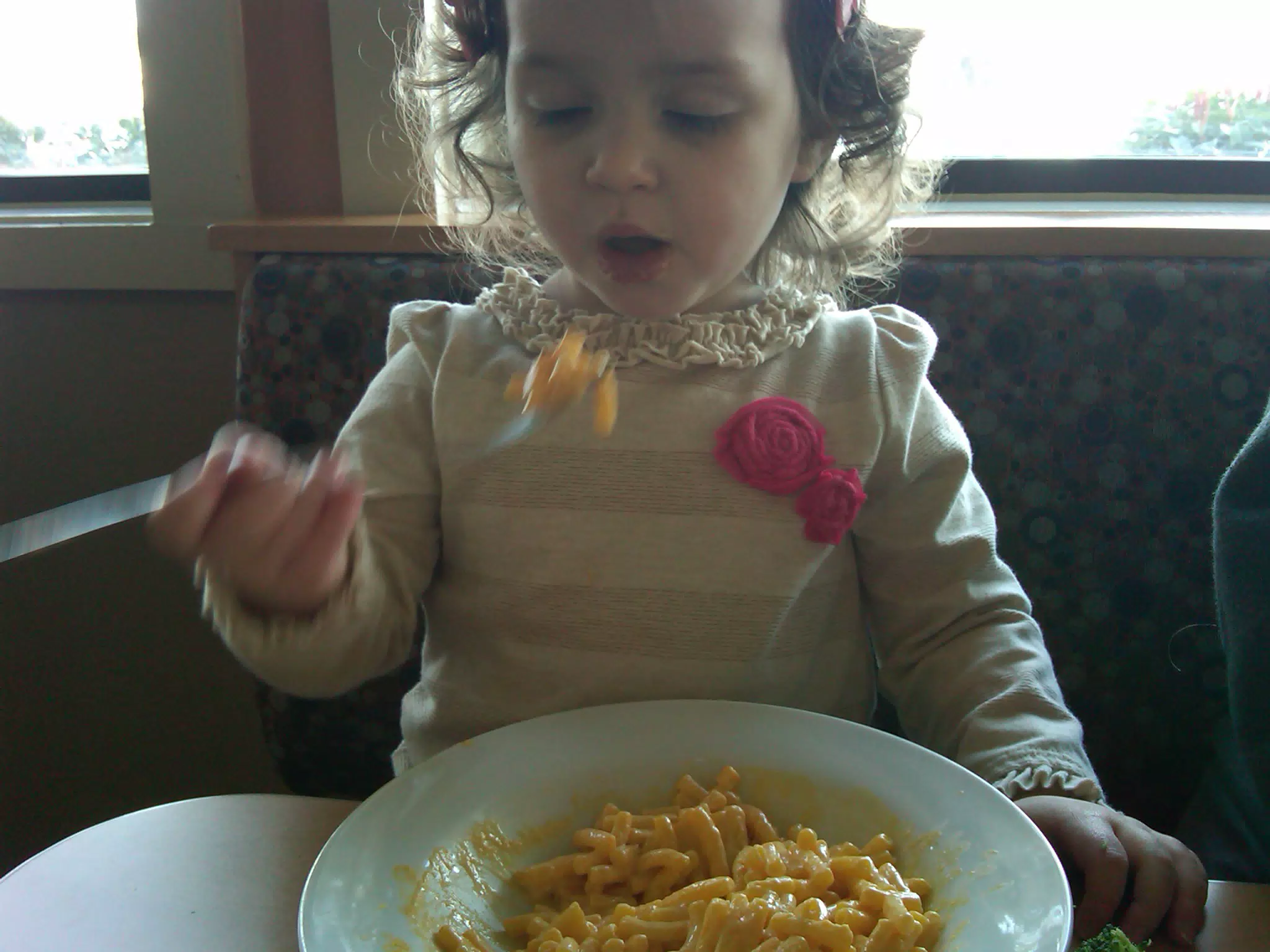 Liesl Eating Mac and Cheese at IHOP