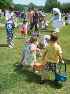 Liesl and Garrett Looking for Easter Eggs