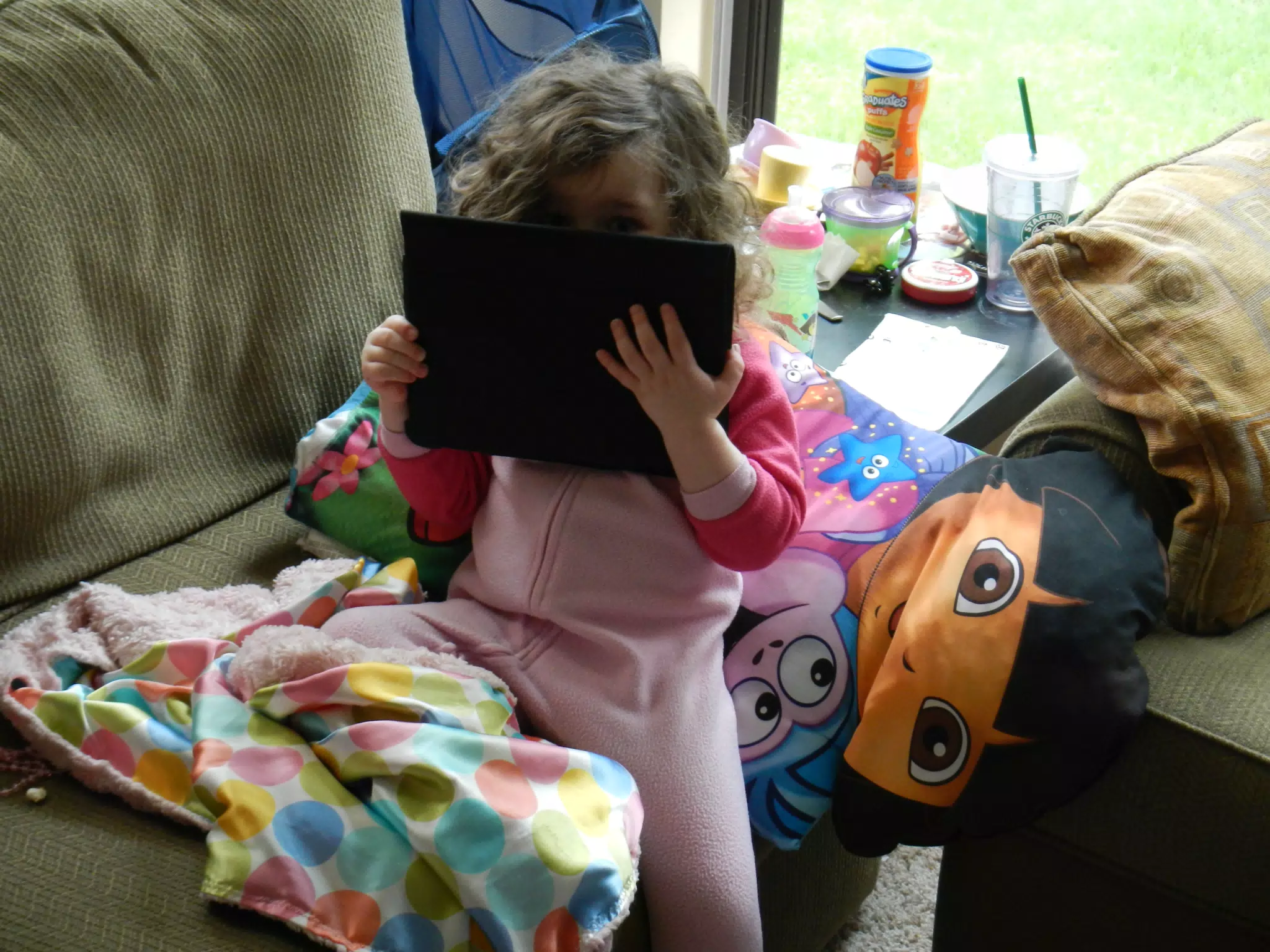 Liesl Hiding Behind iPad