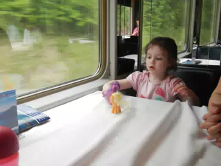 Liesl in the SBB Restaurant Car