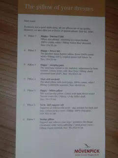 Pillow Menu at the Movenpick