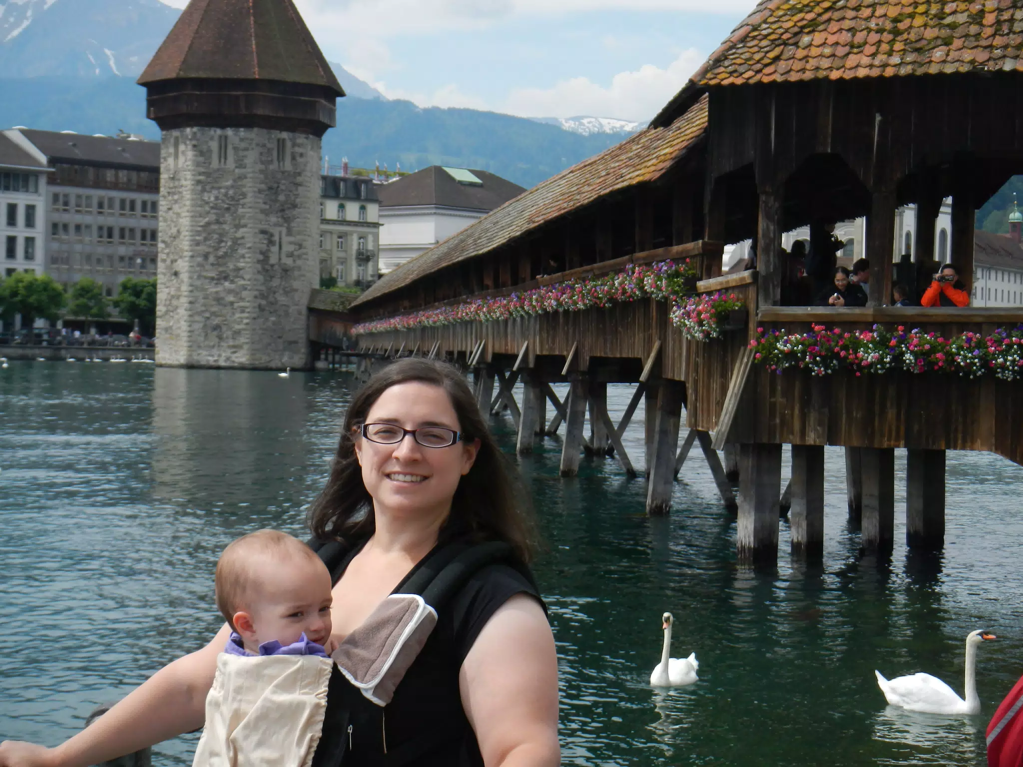 Dominica and Luciana in Front of Chapel Bridge
