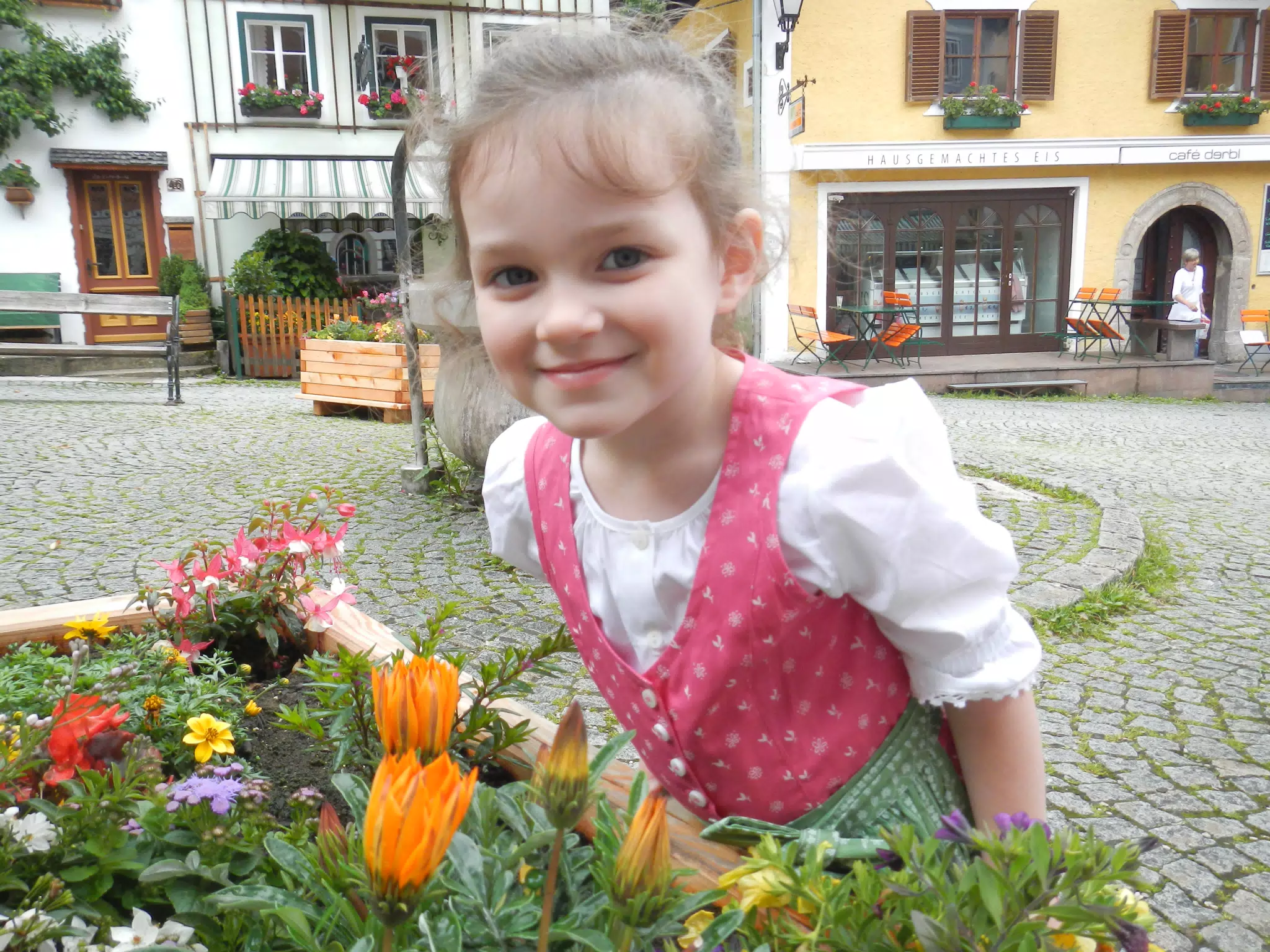 Liesl in Dirndl with Flowers in Hallstatt Austria 2012