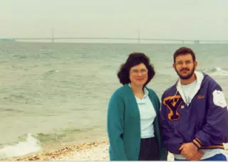 Karen Miller and Scott Alan Miller in front of Mackinaw Bridge, Michigan
