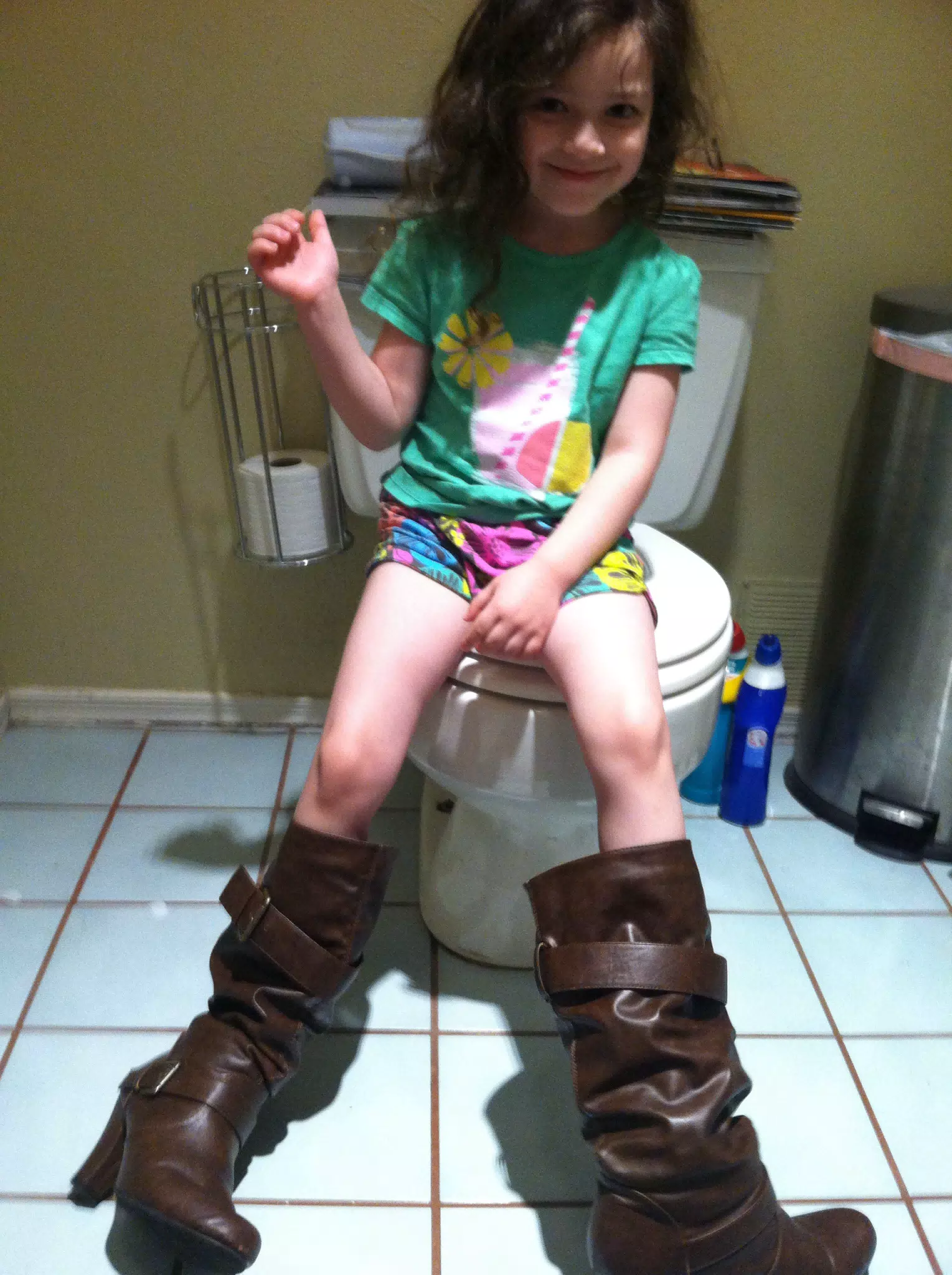 Liesl Trying on Dominica's Boots